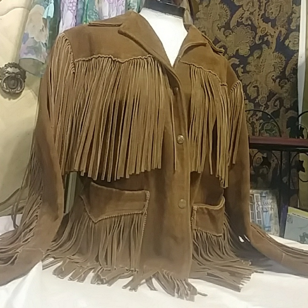 Old Ranchers Fringe Leather COAT Sz 16 Jacket TREGOS WESTWEAR Lined Interior - Picture 2 of 8